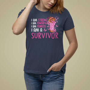 Pink Breast Cancer T Shirt For Women I Am A Survivor Strong Powerful Fearless TS09 Navy Print Your Wear