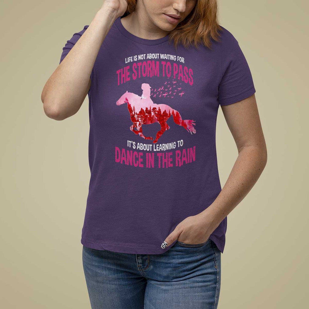 Breast Cancer T Shirt For Women Pink Horse Racing Learning To Dance In The Rain TS09 Purple Print Your Wear