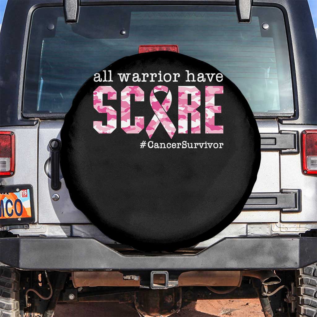 Breast Cancer Spare Tire Cover All Warriors Have Scars Millitary Camouflage TS09 No hole Black Print Your Wear