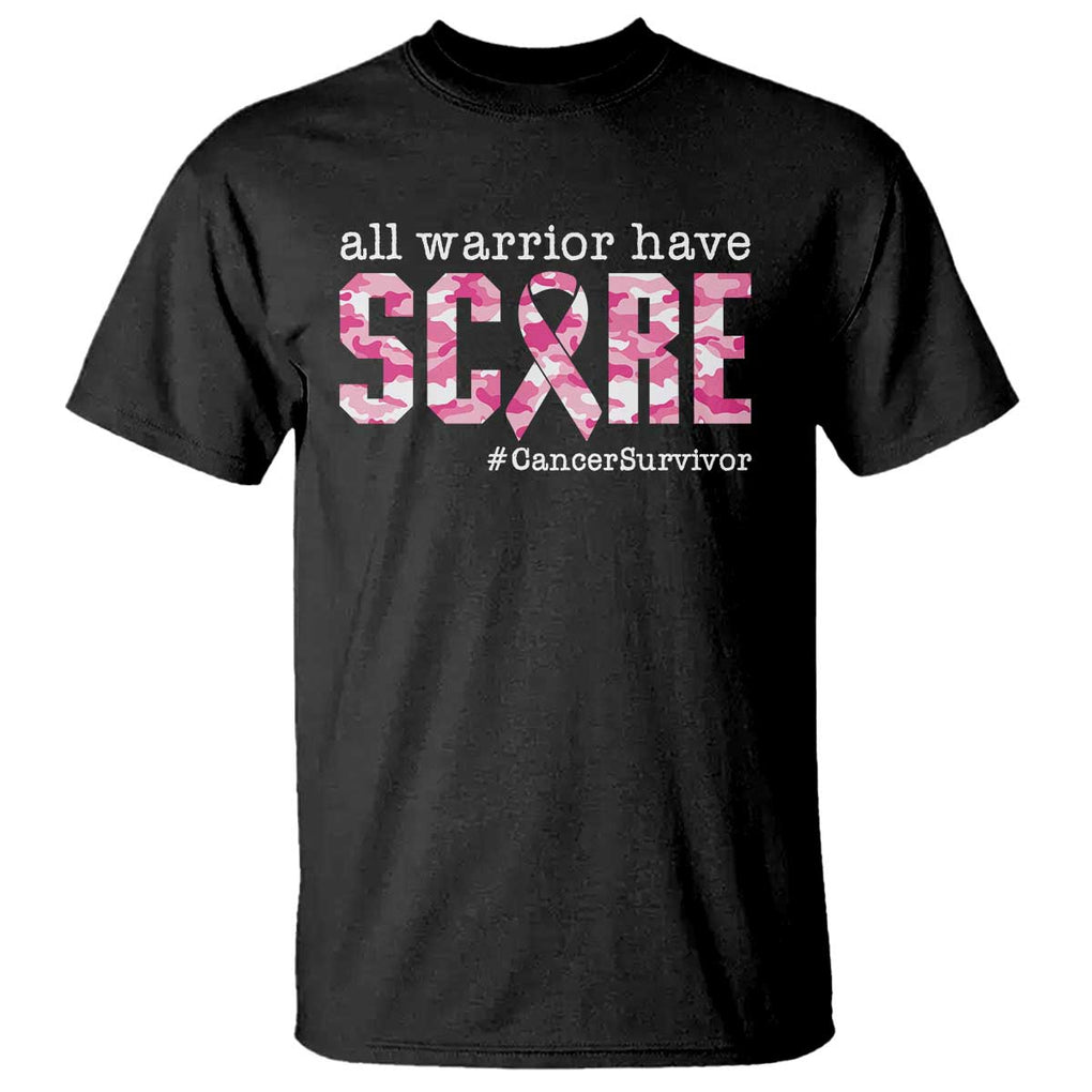 Breast Cancer T Shirt All Warriors Have Scars Millitary Camouflage TS09 Black Print Your Wear