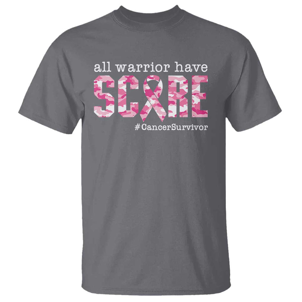 Breast Cancer T Shirt All Warriors Have Scars Millitary Camouflage TS09 Charcoal Print Your Wear
