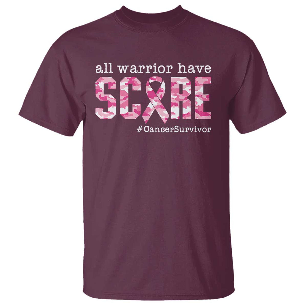 Breast Cancer T Shirt All Warriors Have Scars Millitary Camouflage TS09 Maroon Print Your Wear