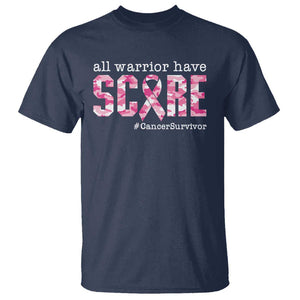 Breast Cancer T Shirt All Warriors Have Scars Millitary Camouflage TS09 Navy Print Your Wear