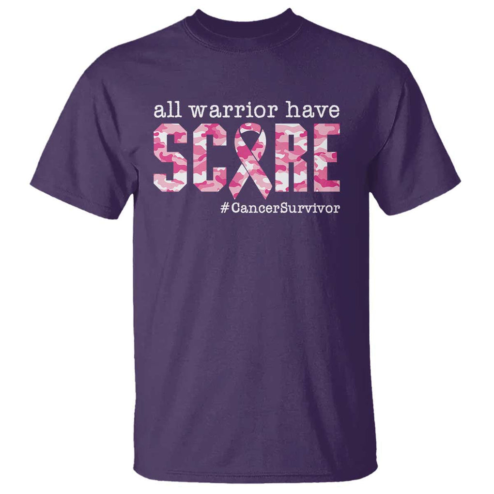 Breast Cancer T Shirt All Warriors Have Scars Millitary Camouflage TS09 Purple Print Your Wear