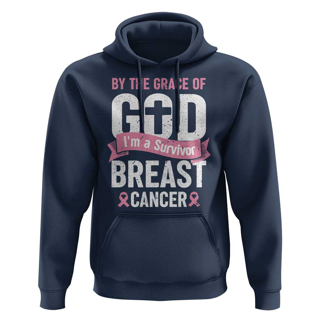 Breast Cancer Hoodie By The Grace Of God I'm A Survivor TS09 Navy Print Your Wear