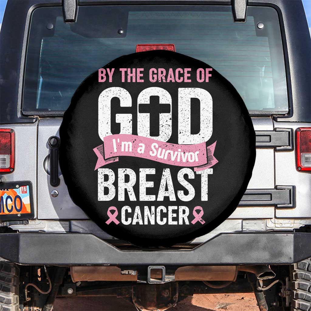Breast Cancer Spare Tire Cover By The Grace Of God I'm A Survivor TS09 No hole Black Print Your Wear
