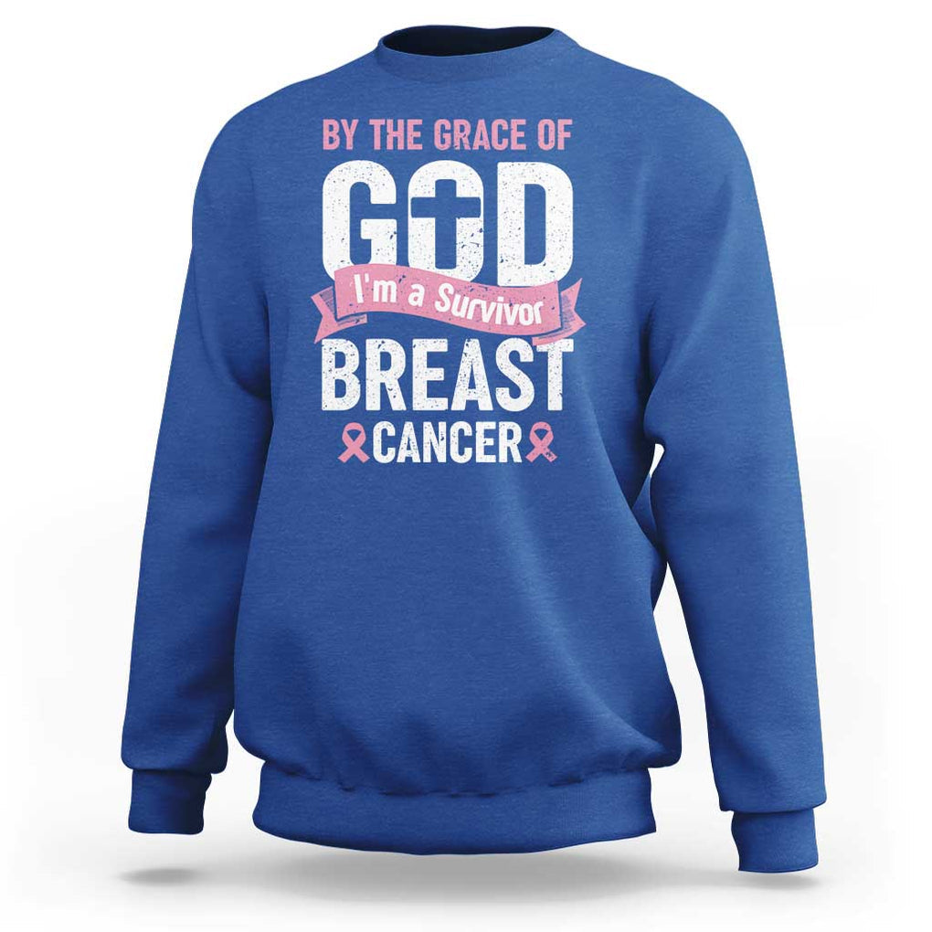 Breast Cancer Sweatshirt By The Grace Of God I'm A Survivor TS09 Royal Blue Print Your Wear
