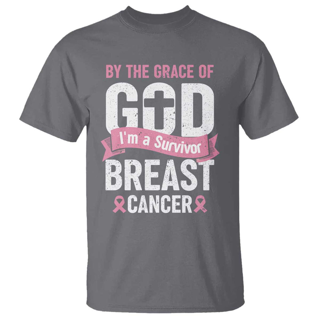 Breast Cancer T Shirt By The Grace Of God I'm A Survivor TS09 Charcoal Print Your Wear