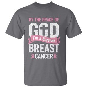 Breast Cancer T Shirt By The Grace Of God I'm A Survivor TS09 Charcoal Print Your Wear