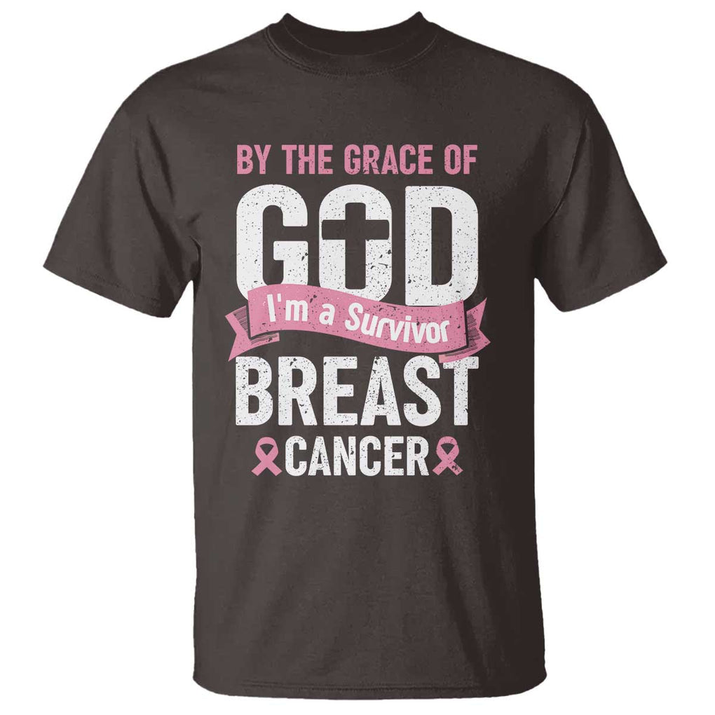 Breast Cancer T Shirt By The Grace Of God I'm A Survivor TS09 Dark Chocolate Print Your Wear