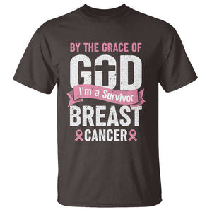 Breast Cancer T Shirt By The Grace Of God I'm A Survivor TS09 Dark Chocolate Print Your Wear