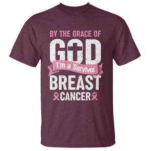 Breast Cancer T Shirt By The Grace Of God I'm A Survivor TS09 Maroon Print Your Wear