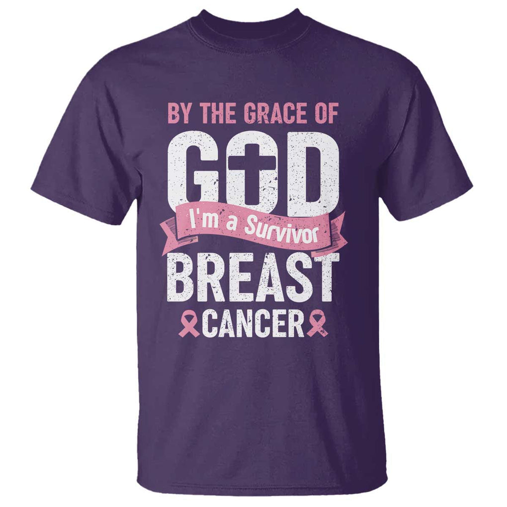 Breast Cancer T Shirt By The Grace Of God I'm A Survivor TS09 Purple Print Your Wear