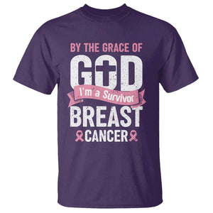 Breast Cancer T Shirt By The Grace Of God I'm A Survivor TS09 Purple Print Your Wear