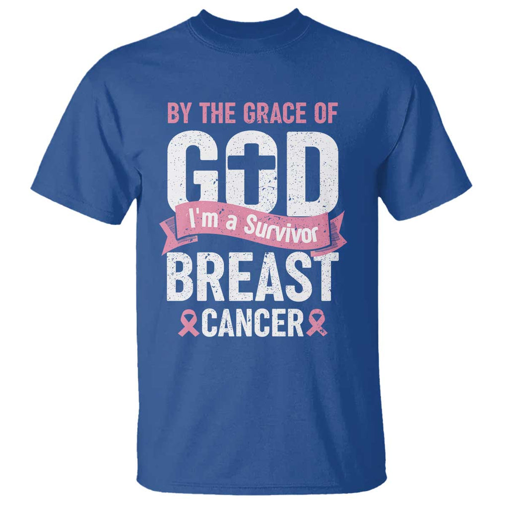 Breast Cancer T Shirt By The Grace Of God I'm A Survivor TS09 Royal Blue Print Your Wear