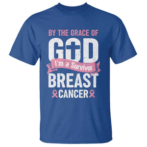 Breast Cancer T Shirt By The Grace Of God I'm A Survivor TS09 Royal Blue Print Your Wear