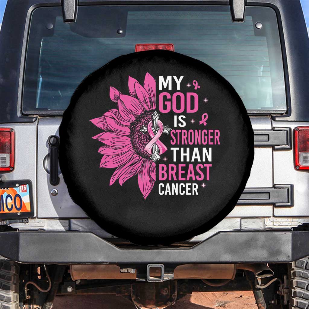 My God Is Stronger Than Breast Cancer Spare Tire Cover Christian Sunflower American Flag TS09 No hole Black Print Your Wear