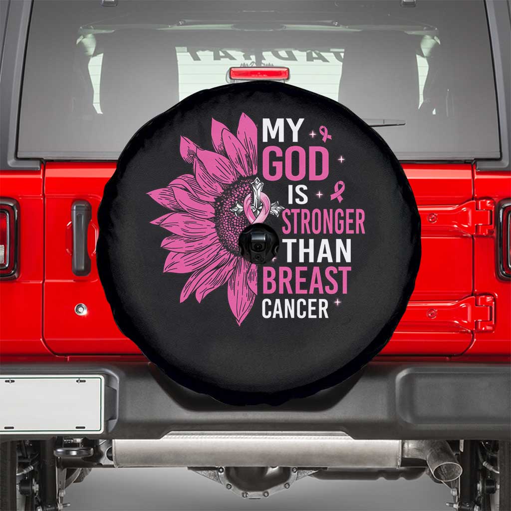 My God Is Stronger Than Breast Cancer Spare Tire Cover Christian Sunflower American Flag TS09 Black Print Your Wear