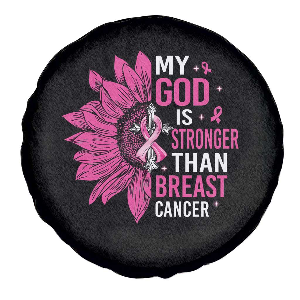 My God Is Stronger Than Breast Cancer Spare Tire Cover Christian Sunflower American Flag TS09 Print Your Wear