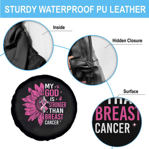 My God Is Stronger Than Breast Cancer Spare Tire Cover Christian Sunflower American Flag TS09 Print Your Wear