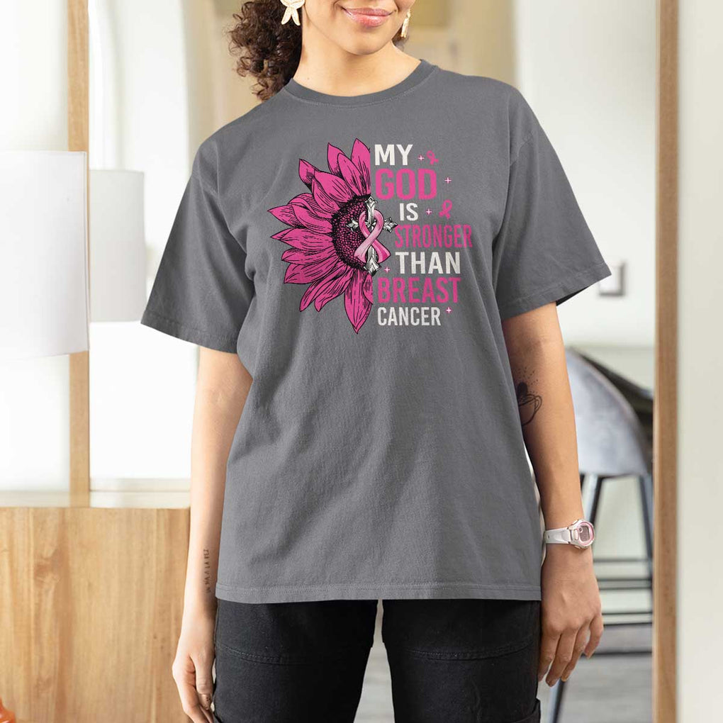 My God Is Stronger Than Breast Cancer T Shirt For Women Christian Sunflower American Flag TS09 Charcoal Print Your Wear