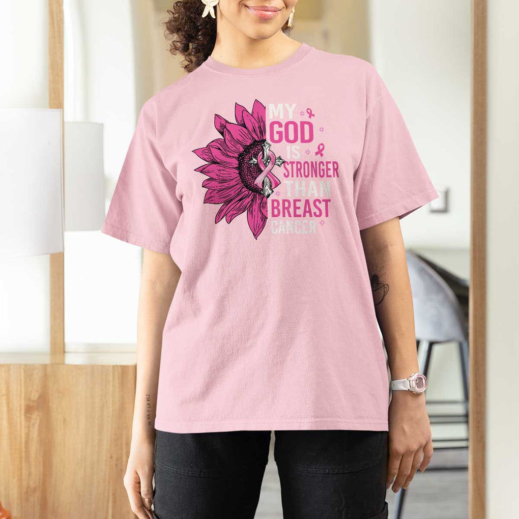 My God Is Stronger Than Breast Cancer T Shirt For Women Christian Sunflower American Flag TS09 Light Pink Print Your Wear