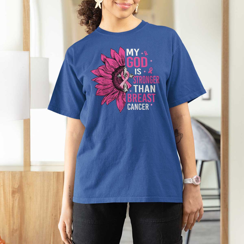My God Is Stronger Than Breast Cancer T Shirt For Women Christian Sunflower American Flag TS09 Royal Blue Print Your Wear