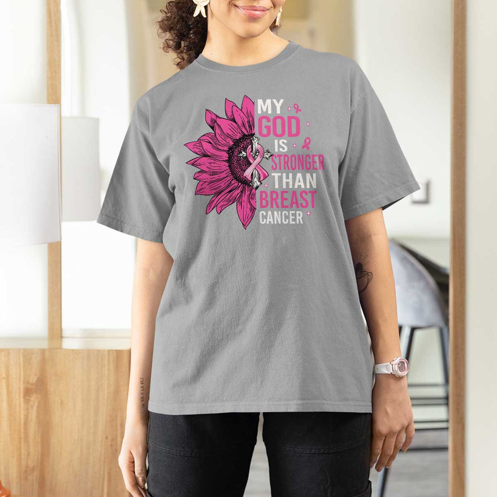 My God Is Stronger Than Breast Cancer T Shirt For Women Christian Sunflower American Flag TS09 Sport Gray Print Your Wear