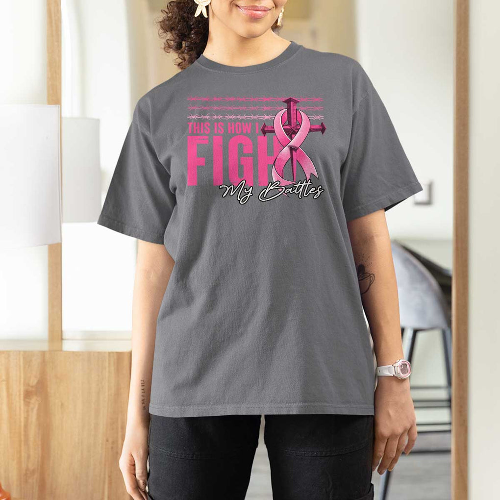 Pink Breast Cancer T Shirt For Women This is How I Fight My Battles TS09 Charcoal Print Your Wear