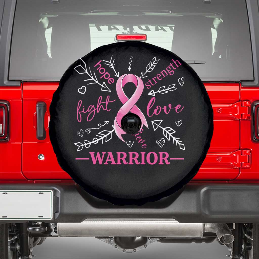 Breast Cancer Warrior Spare Tire Cover Love Fight Strength Hope Arrow Pink Ribbon TS09 Black Print Your Wear