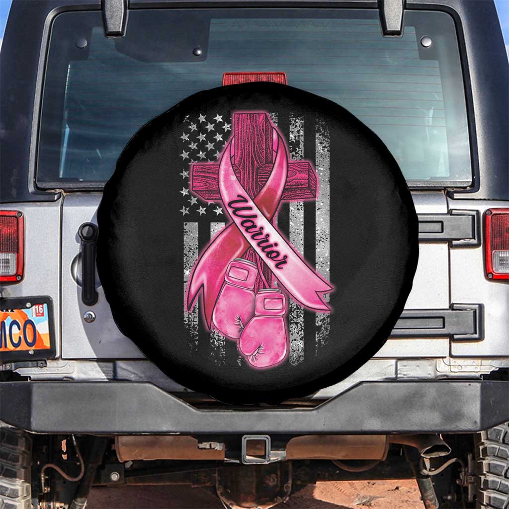 Pink Breast Cancer Spare Tire Cover I Am Warrior American Flag TS09 No hole Black Print Your Wear