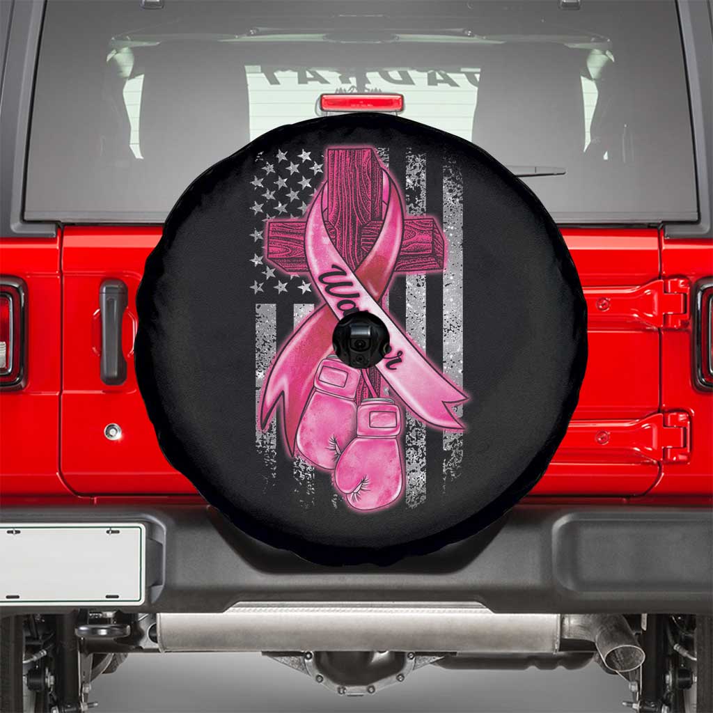 Pink Breast Cancer Spare Tire Cover I Am Warrior American Flag TS09 Black Print Your Wear