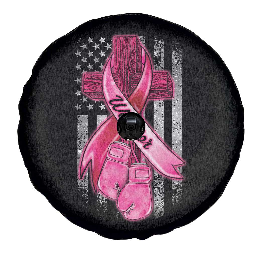 Pink Breast Cancer Spare Tire Cover I Am Warrior American Flag TS09 Print Your Wear