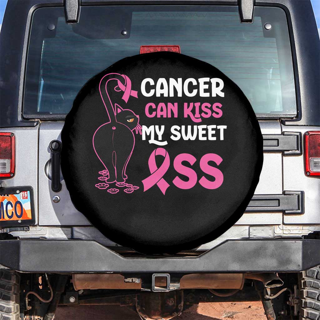 Funny Breast Cancer Spare Tire Cover Cancer Can Kiss My Sweet Ass Cool Cat TS09 No hole Black Print Your Wear
