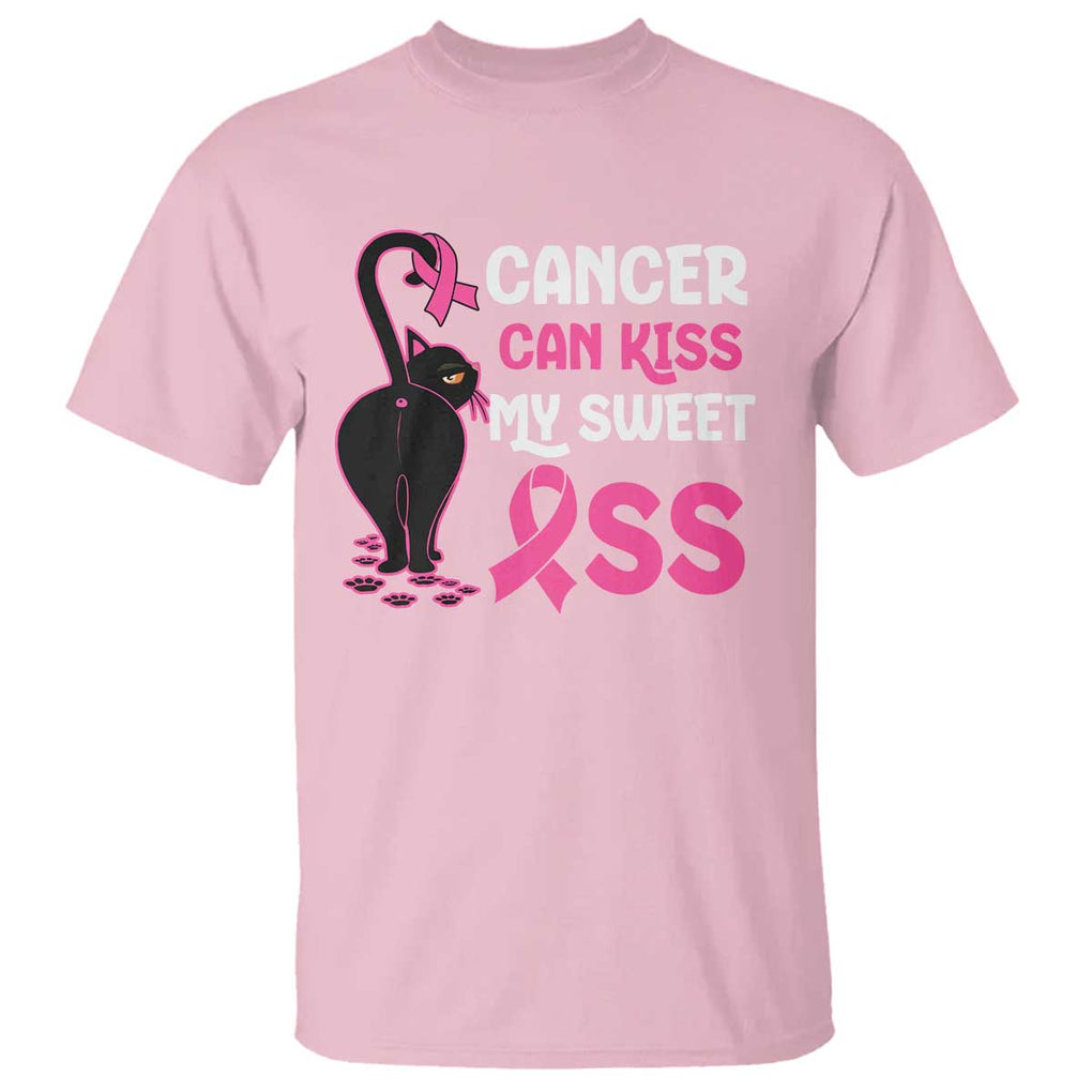 Funny Breast Cancer T Shirt Cancer Can Kiss My Sweet Ass Cool Cat TS09 Light Pink Print Your Wear