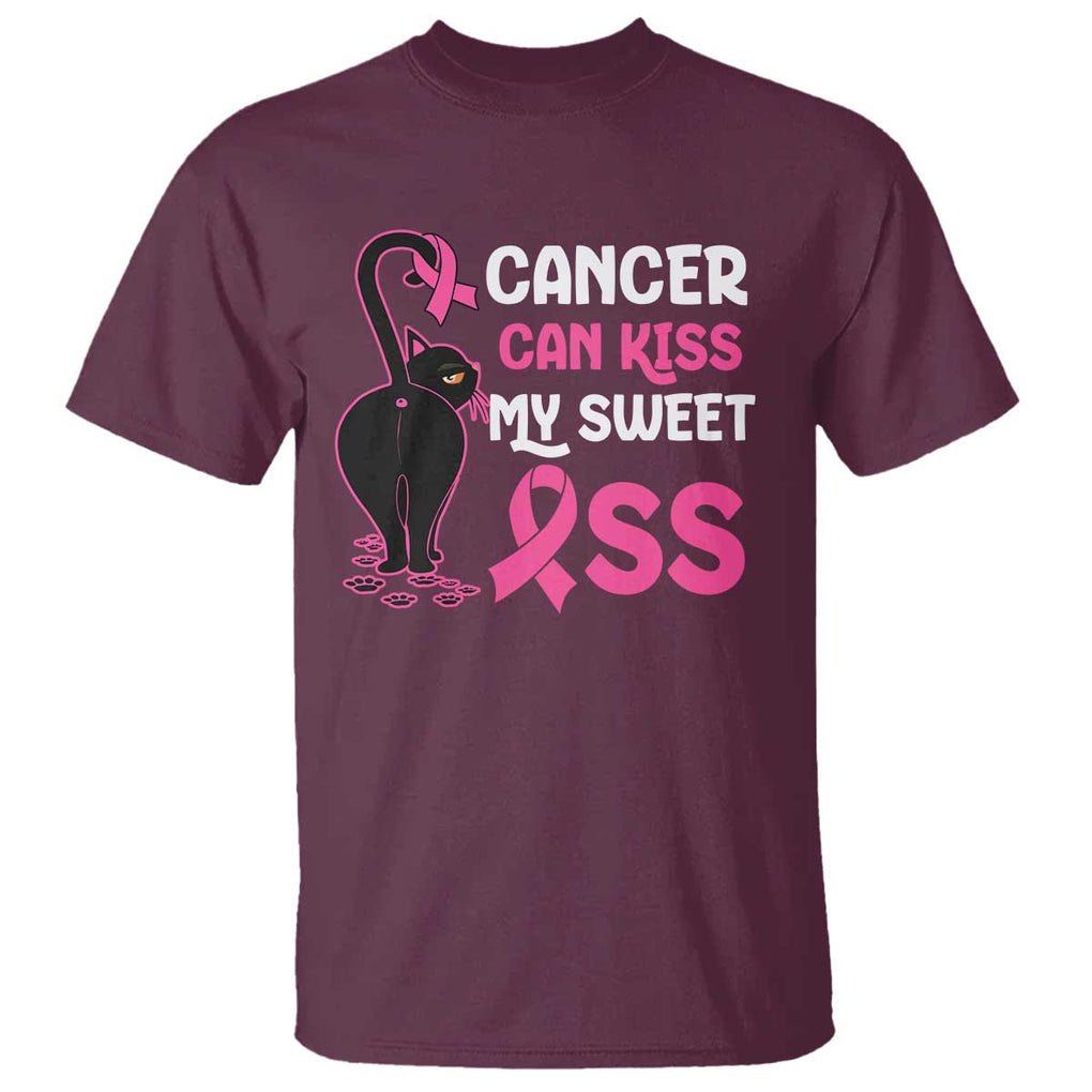 Funny Breast Cancer T Shirt Cancer Can Kiss My Sweet Ass Cool Cat TS09 Maroon Print Your Wear