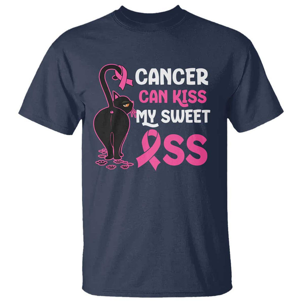 Funny Breast Cancer T Shirt Cancer Can Kiss My Sweet Ass Cool Cat TS09 Navy Print Your Wear