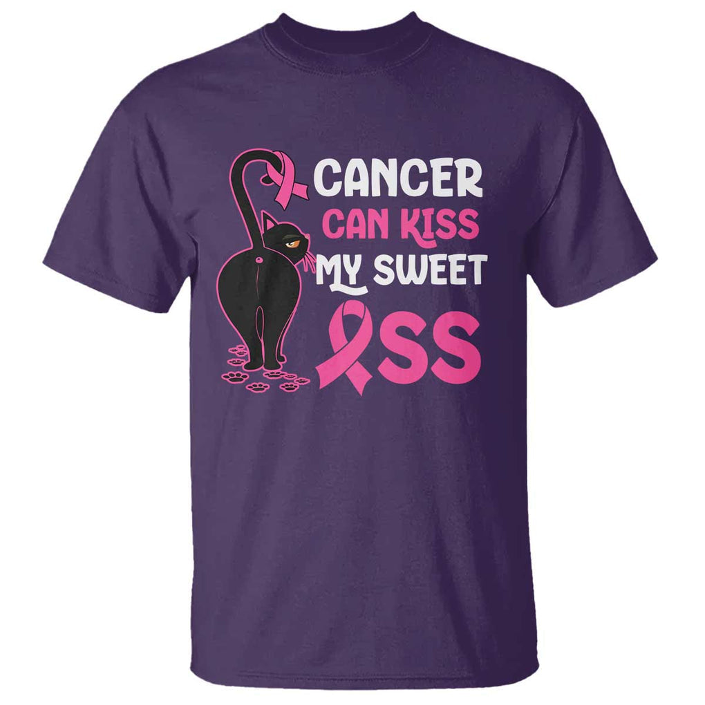 Funny Breast Cancer T Shirt Cancer Can Kiss My Sweet Ass Cool Cat TS09 Purple Print Your Wear