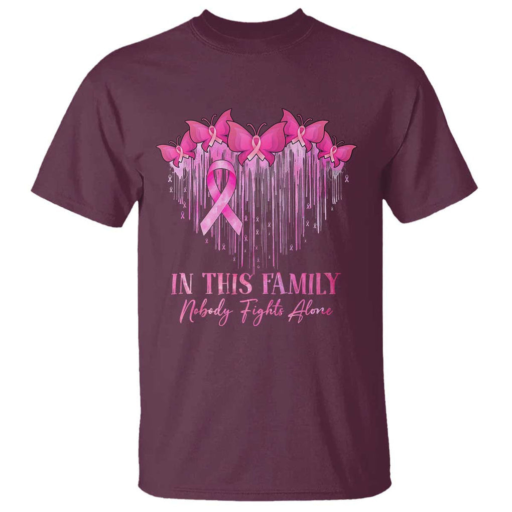 Breast Cancer T Shirt In This Family Nobody Fights Alone TS09 Maroon Print Your Wear