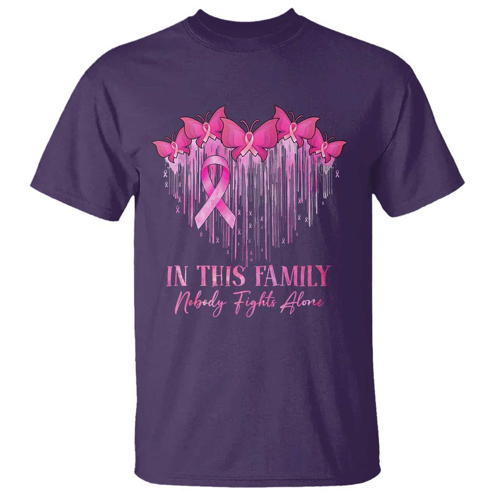 Breast Cancer T Shirt In This Family Nobody Fights Alone TS09 Purple Print Your Wear