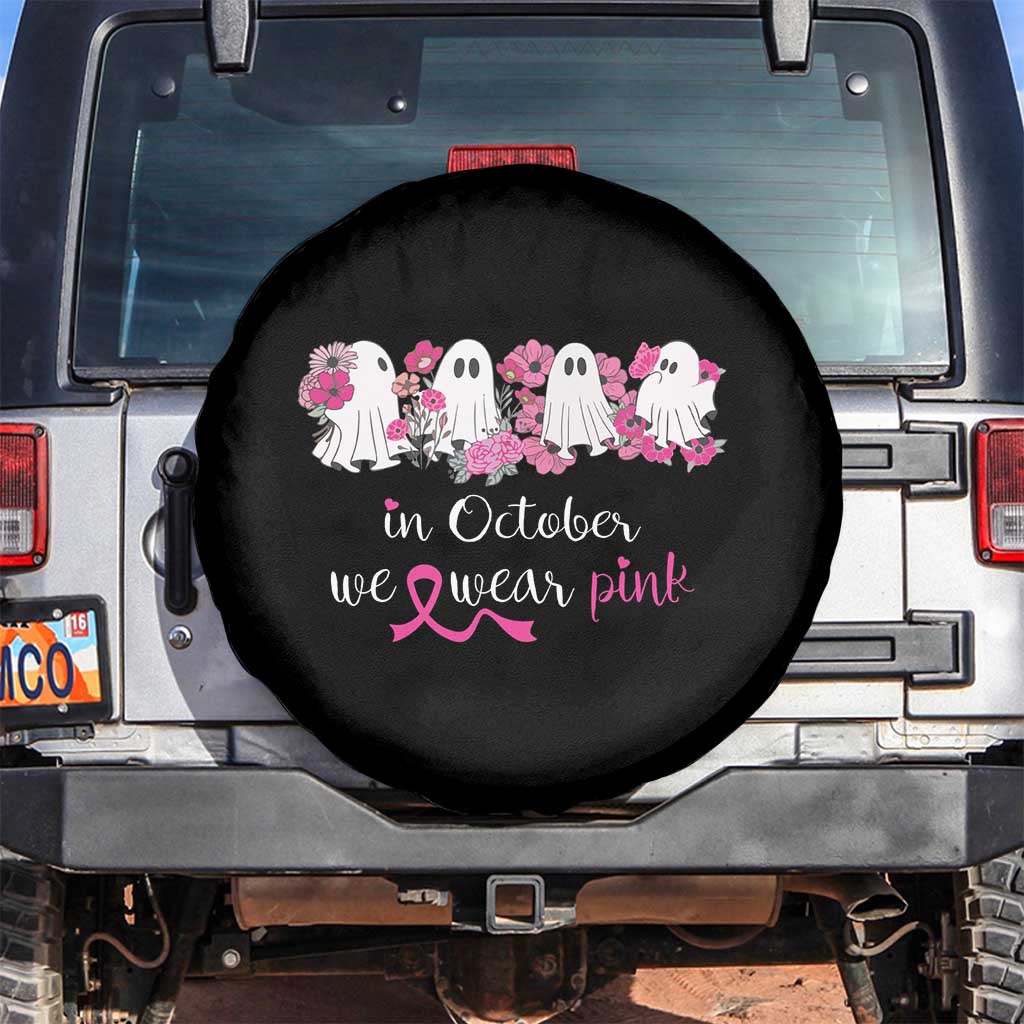 Pink Breast Cancer Spare Tire Cover In October We Wear Pink Pink Ghost Halloween TS09 No hole Black Print Your Wear