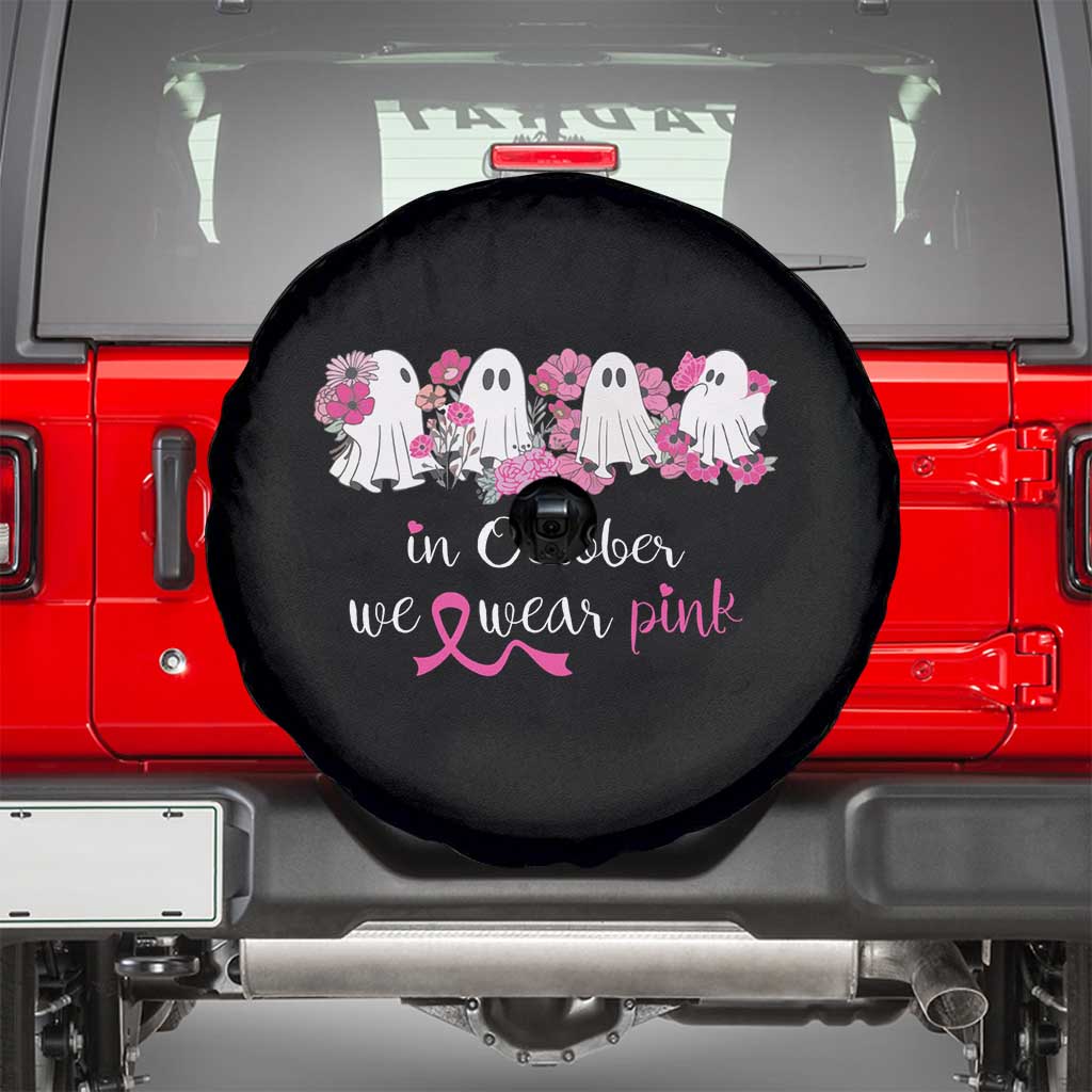 Pink Breast Cancer Spare Tire Cover In October We Wear Pink Pink Ghost Halloween TS09 Black Print Your Wear