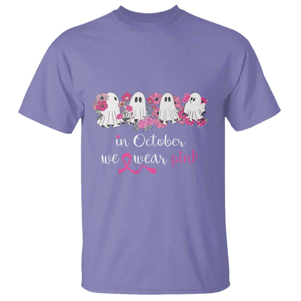 Pink Breast Cancer T Shirt In October We Wear Pink Pink Ghost Halloween TS09 Violet Print Your Wear