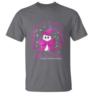 Breast Cancer Halloween T Shirt In October We Wear Pink Cute Pink Ghost TS09 Charcoal Print Your Wear