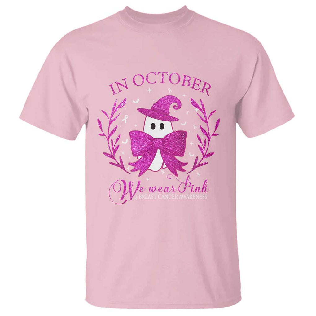 Breast Cancer Halloween T Shirt In October We Wear Pink Cute Pink Ghost TS09 Light Pink Print Your Wear