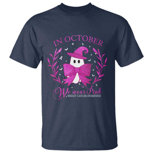 Breast Cancer Halloween T Shirt In October We Wear Pink Cute Pink Ghost TS09 Navy Print Your Wear