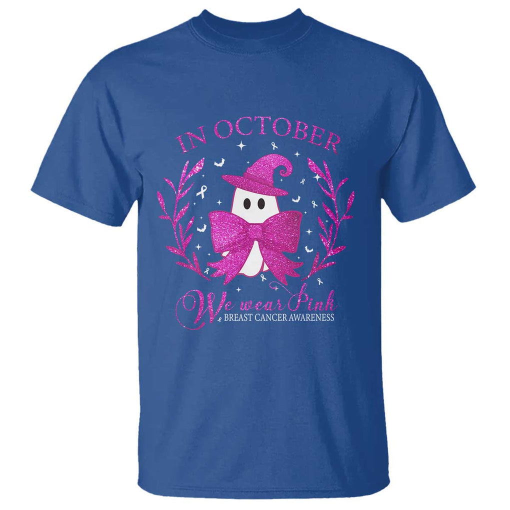 Breast Cancer Halloween T Shirt In October We Wear Pink Cute Pink Ghost TS09 Royal Blue Print Your Wear