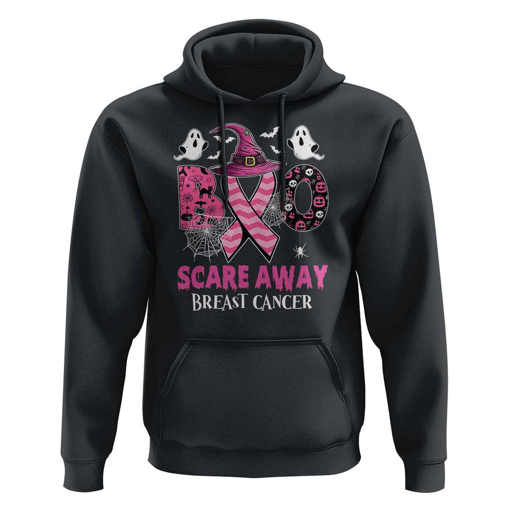 Pink Breast Cancer Halloween Hoodie Boo Scare Away Pink Ribbon Witch TS09 Black Print Your Wear