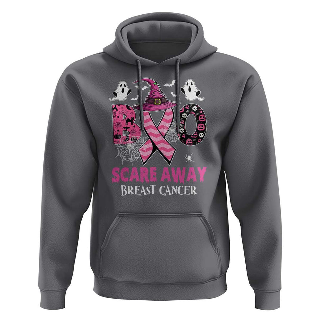 Pink Breast Cancer Halloween Hoodie Boo Scare Away Pink Ribbon Witch TS09 Charcoal Print Your Wear