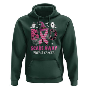 Pink Breast Cancer Halloween Hoodie Boo Scare Away Pink Ribbon Witch TS09 Dark Forest Green Print Your Wear